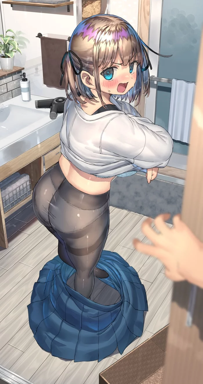 Knocking wasn't taught, eh!? - NSFW, Anime, Anime art, Art, Original character, Pantsu, Booty, Ranfptn, Hand-drawn erotica, Erotic, Longpost