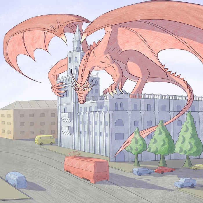 Curious dragon - My, Digital drawing, The Dragon, Permian, tower of death