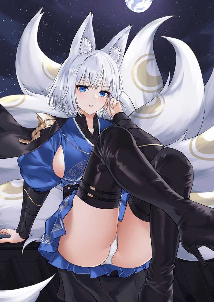 Kaga - NSFW, Anime Art, Аниме, Azur Lane, Kaga, Animal Ears, Хвост