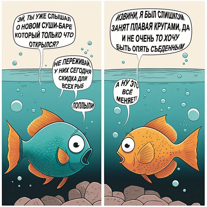 Neurocomics #3 - Fish Sushi Bar - Chatgpt, Artificial Intelligence, Нейронные сети, Comics