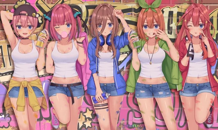 sisters - Anime art, Anime, Ichika Nakano, Nino nakano, Nakano miku, Nakano Itsuki, Gotoubun no hanayome