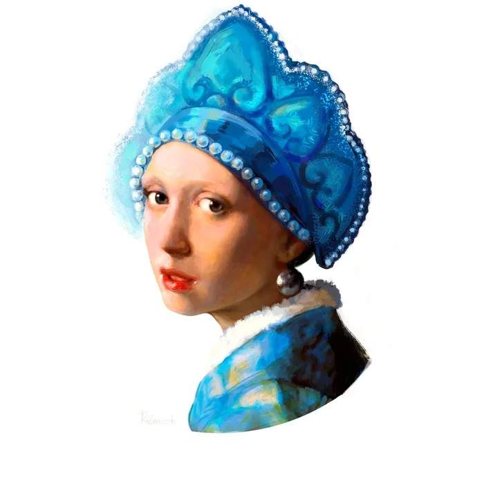 Girl in a pearl kokoshnik - Art, Girl with a pearl earring, Illustrations, Art
