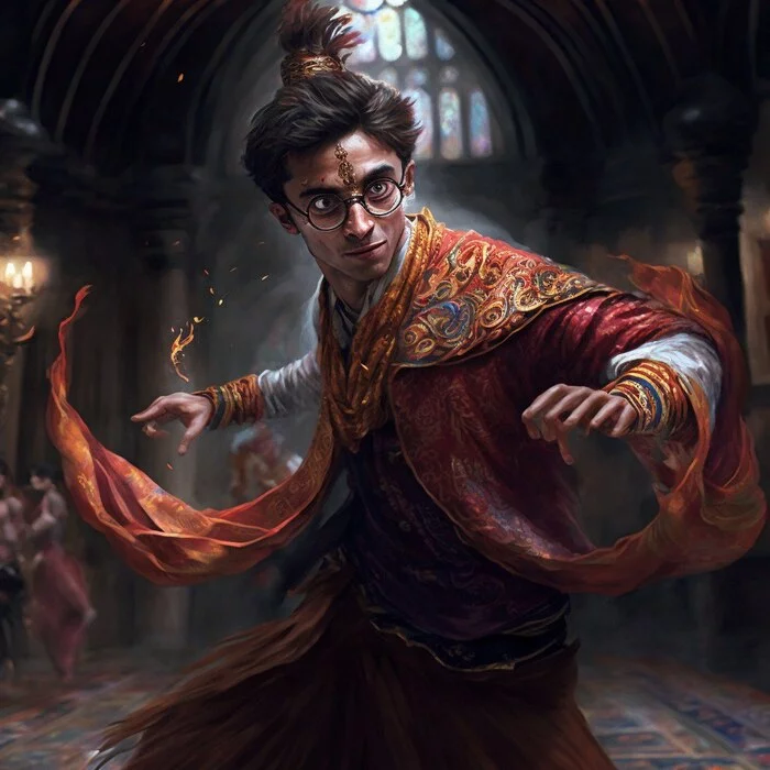 Harry Potter and Indian dances - My, Neural network art, Нейронные сети, Midjourney, Harry Potter