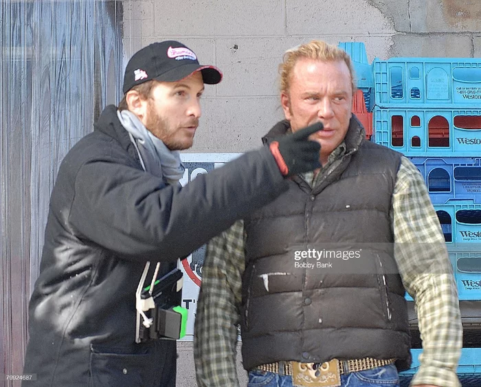 Director Darren Aronofsky and Mickey Rourke on the set of The Wrestler, February 2008 - Mickey Rourke, Darren Aronofsky, Actors and actresses