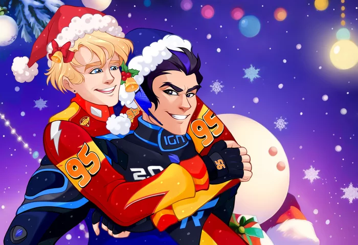 Happy New Year and Merry Christmas! - My, Good mood, Congratulation, Happiness, Cars 3, Humanization, Walt Disney, Jackson Storm, Lightning McQueen, Yaoi, LGBT