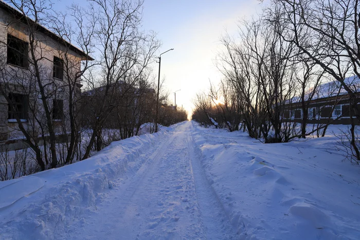 Dawn on Karl Marx Street - The photo, Vorkuta, North, Landscape, My, Winter, The street, Professional shooting, Beginning photographer