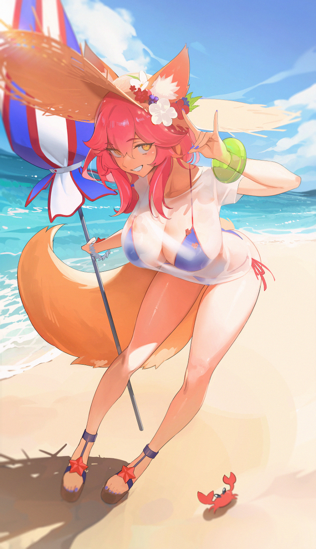 Tamamo - NSFW, Art, Anime, Anime art, Hand-drawn erotica, Games, Fate grand order, Tamamo no mae, Animal ears, Kitsune, Longpost