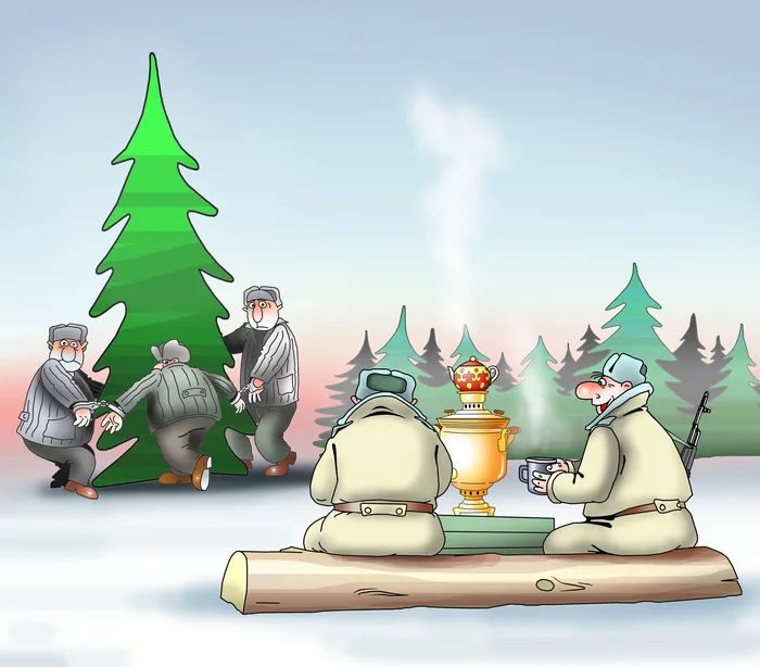 The Forest Raised a Christmas Tree - My, Sergey Korsun, Caricature, Round dance, Logging
