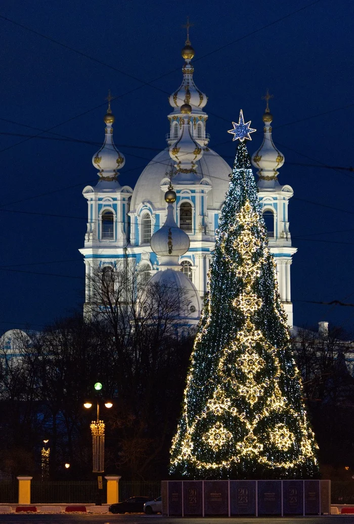 Новогодний Петербург, Смольный собор - Моё, Фотография, Ночной город, Уличная фотография, Санкт-Петербург, Смольный собор