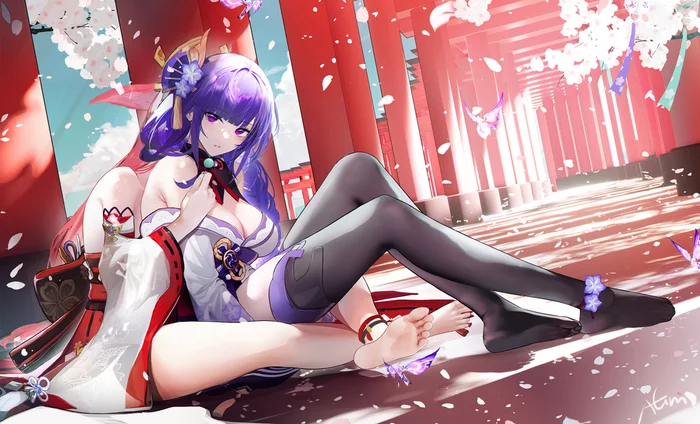 Yae & Ei - Anime art, Genshin impact, Raiden shogun, Yae miko, Sakura, Yuri cute, Omone Hokoma Agm