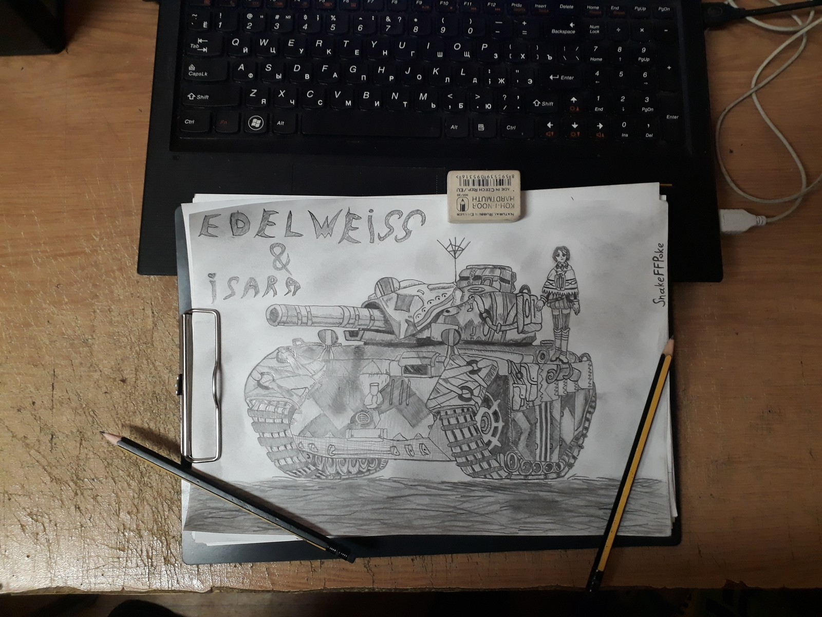 We continue to draw and, as usual, my efforts are below, this time the Edelweiss tank and its mech Isara Gunther (Valkyrie Chronicles): - My, Anime, Art, Valkyrie Chronicles, Senjou No valkyria, Edelweiss, Valkyria Chronicles