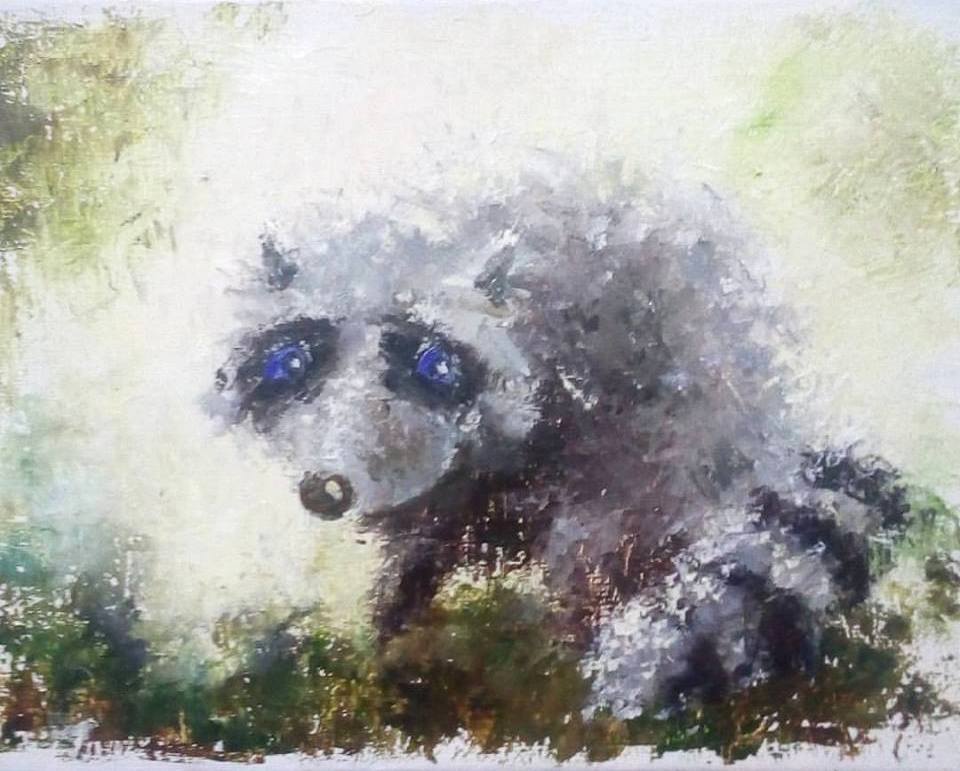 sad raccoon - My, Oil painting, Raccoon, Animals