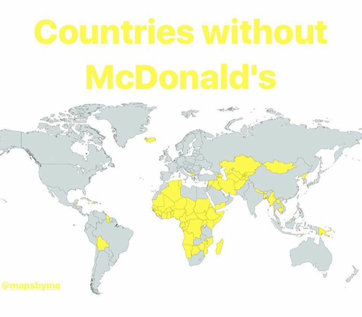 Map of countries where there are no McDonald's restaurants - World map, McDonald's, Country