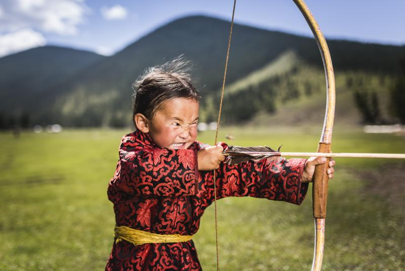 Future animal connoisseur Mergen Altankhuyag (Ivan Tsarevich) pulls his first string. - Onion, Archery, bowstring, Mongolia, Peaceful Warrior, 