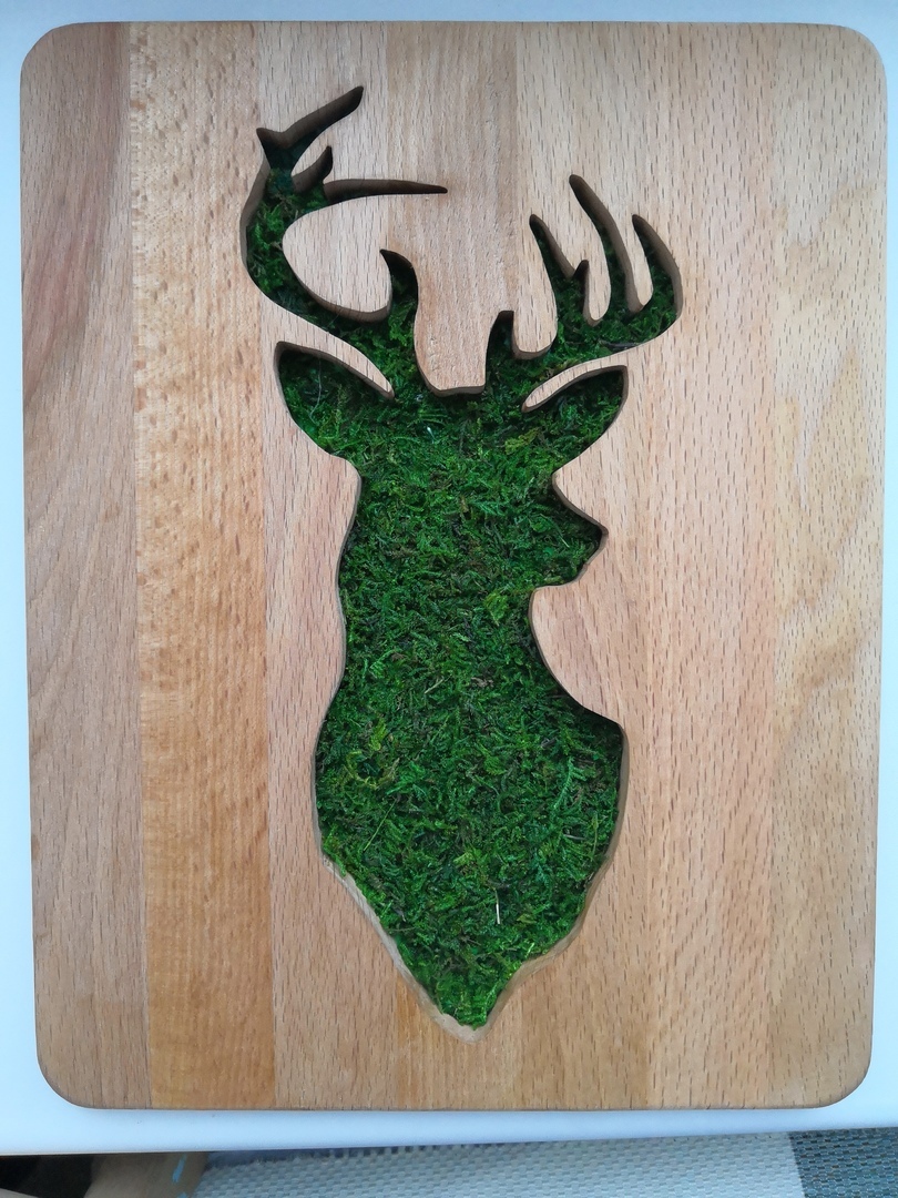 Gift for wife from moss and boards - My, With your own hands, Needlework without process, Longpost, Board, Deer, Wood carving, Deer