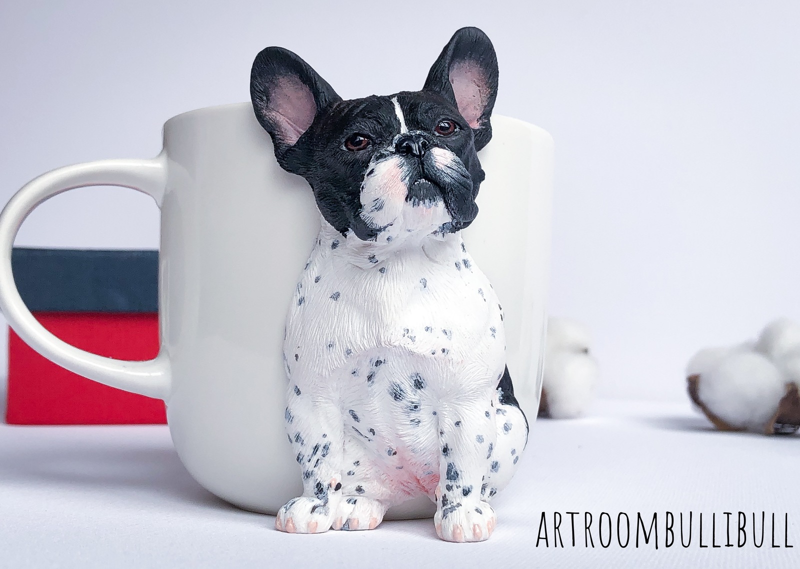 Mug with decor French Bulldog - My, French Bulldog, French people, Polymer clay, Mug with decor, , Handmade, Longpost