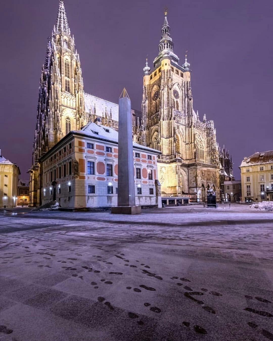 Evening snow, Prague. - Prague, Snow, Night city, The photo