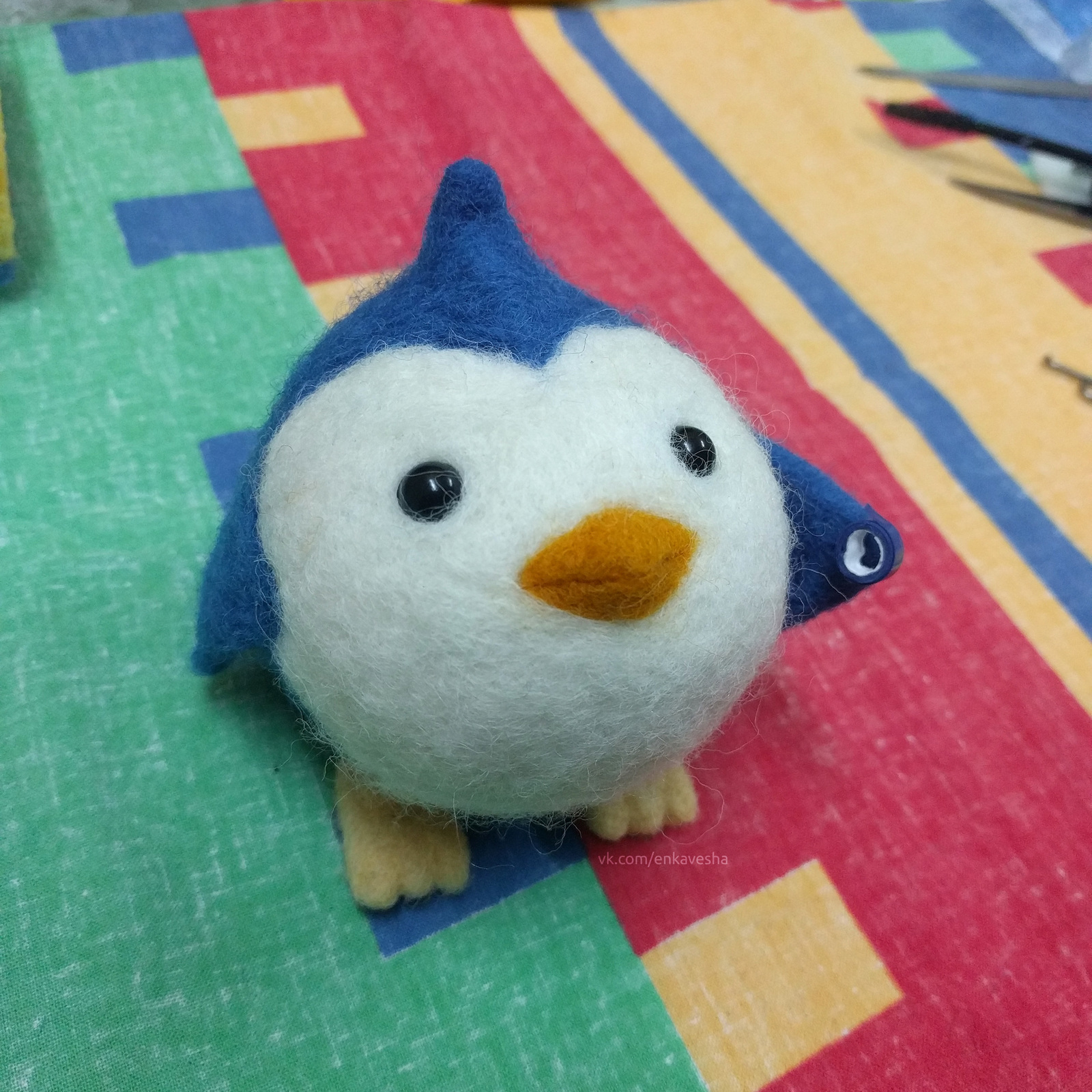 On, man, electrical tape - My, Author's toy, Dry felting, Wallow, Needlework with process, Needlework, Handmade, Insulating tape, Penguins, Longpost