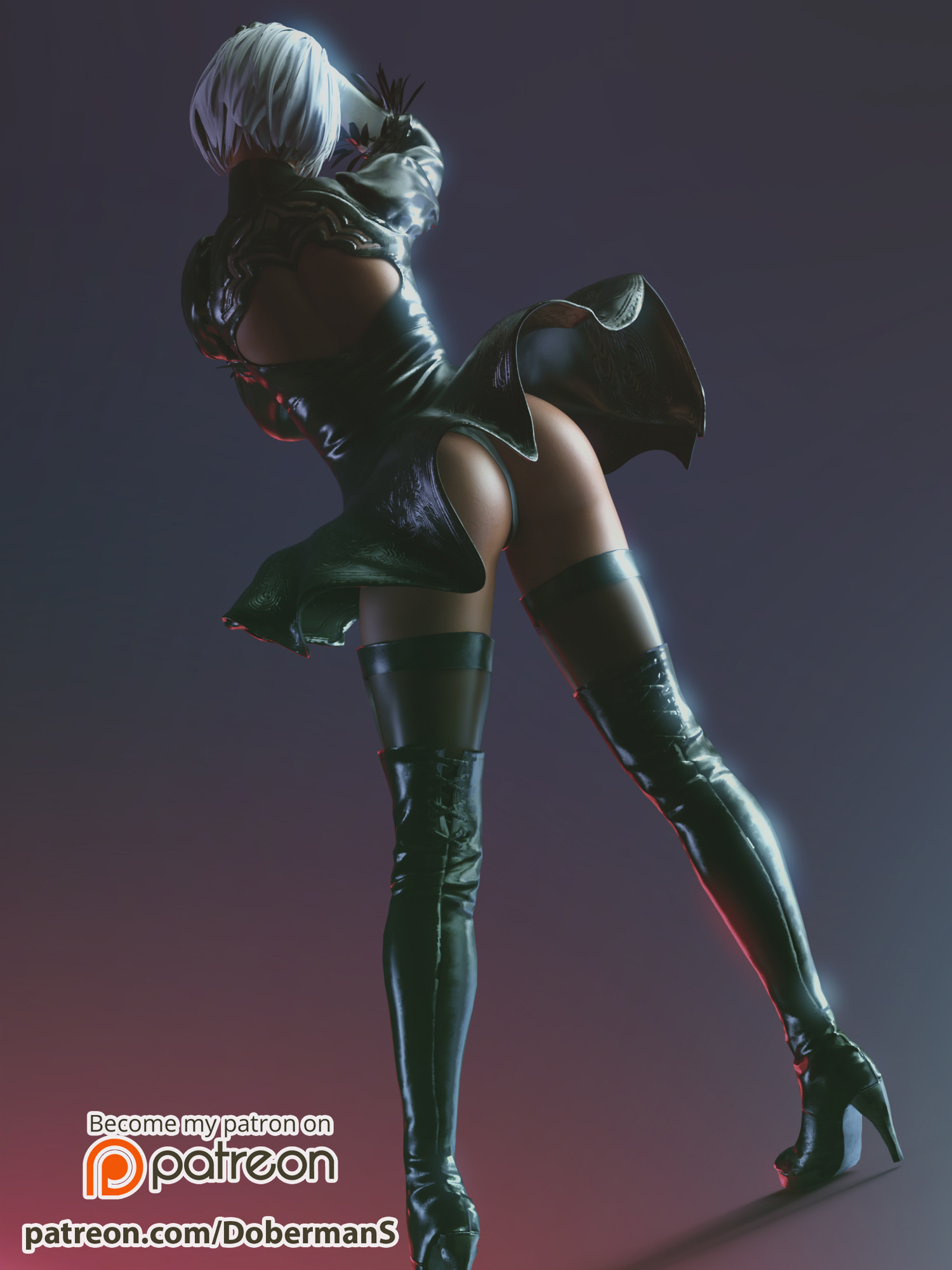 2B. NIER Automata - My, Yorha unit No 2 type B, NIER, NIER Automata, Skirt, Underpants, Booty, Heels