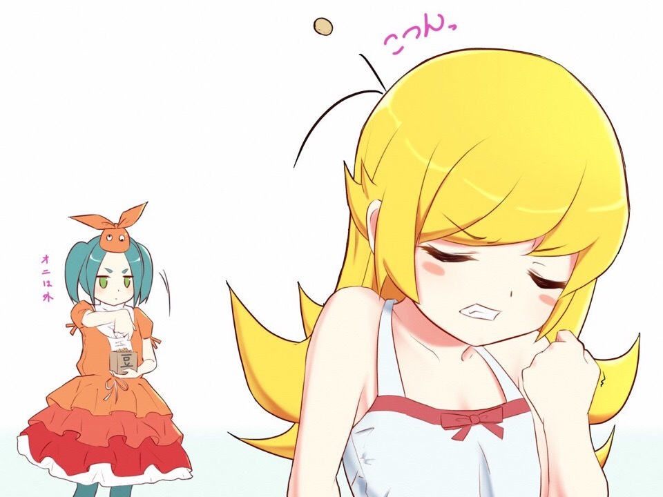 Сейчас я в тебя такой камень кину... - Аниме, Anime Art, Monogatari series, Shinobu Oshino, Yotsugi Ononoki