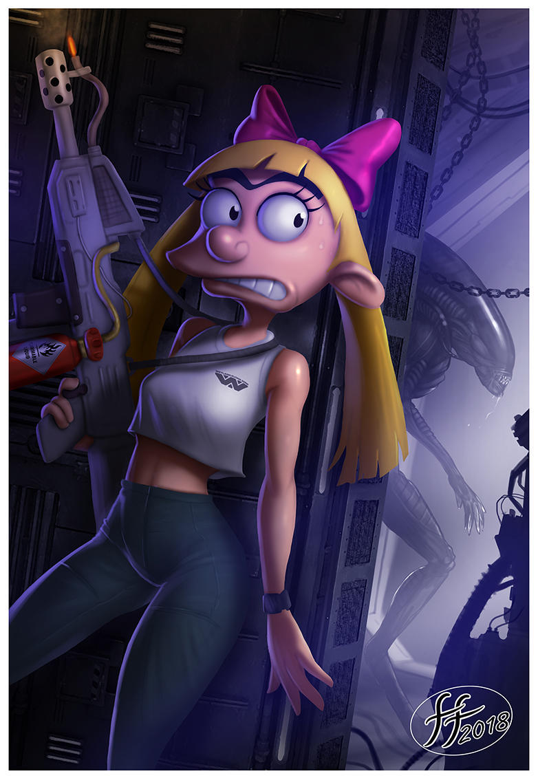 Helga as Ripley - Art, Drawing, Hey, Arnold, Helga Pataki, Stranger, Xenomorph, , Crossover