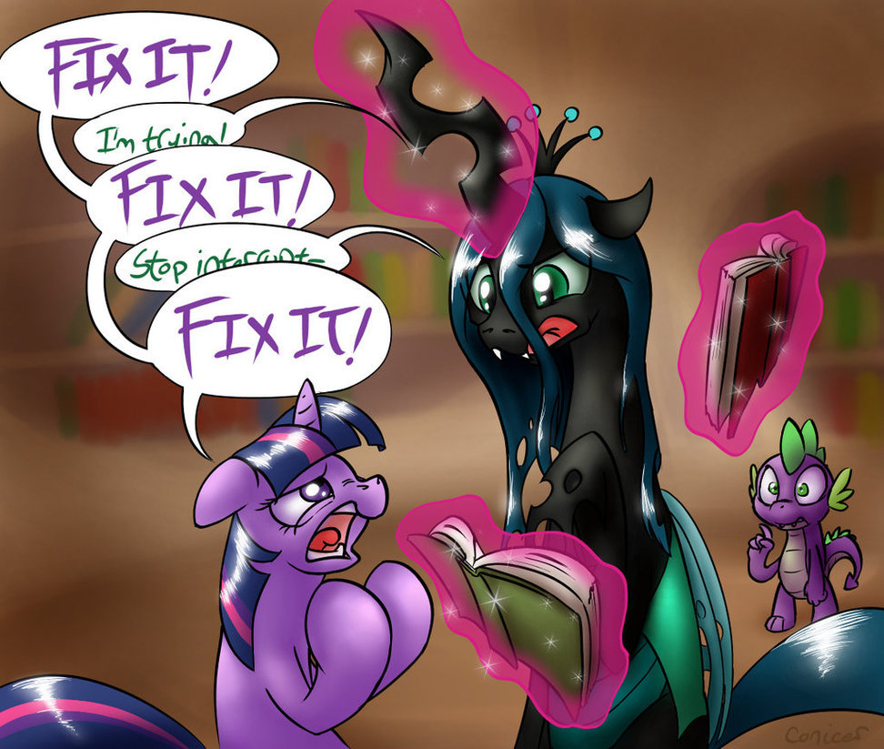 Body swap changes ponies - My little pony, Queen chrysalis, Twilight sparkle, Spike