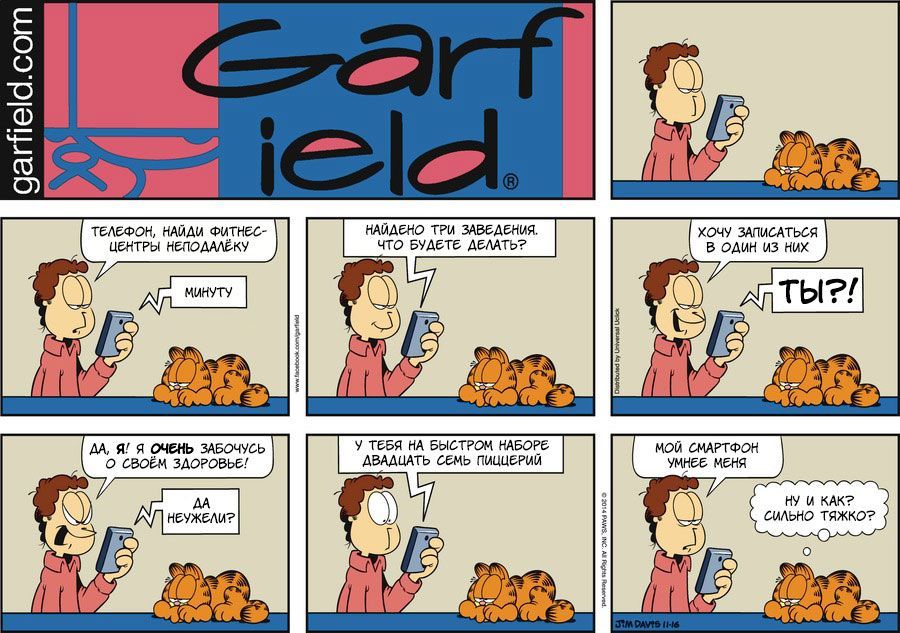 From the archive: November 16, 2014 - My, Garfield, Translation, Comics, Humor, cat, Fitness, Healthy lifestyle, Smartphone