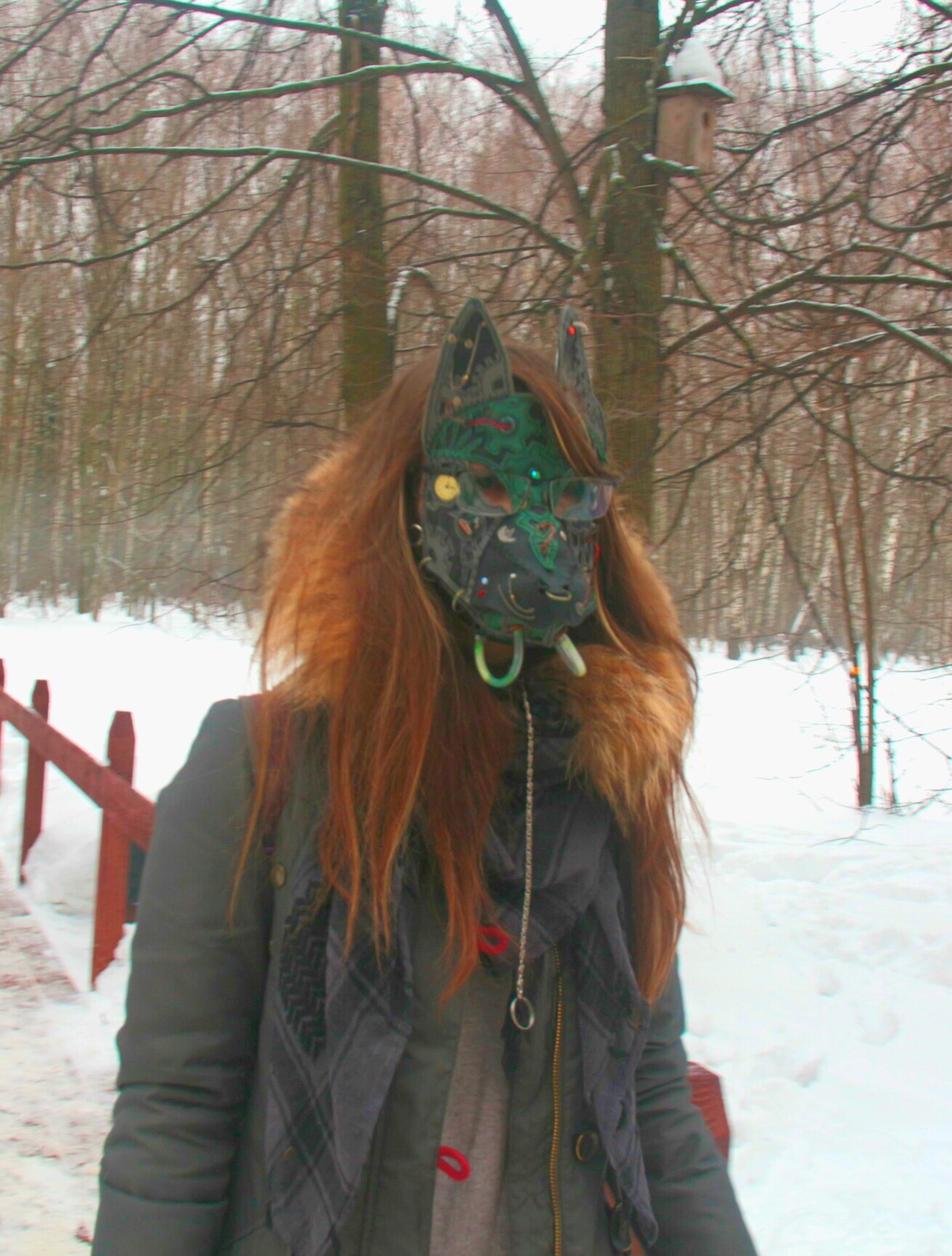 dog mask - Mask, Needlework without process, Leather, , Longpost