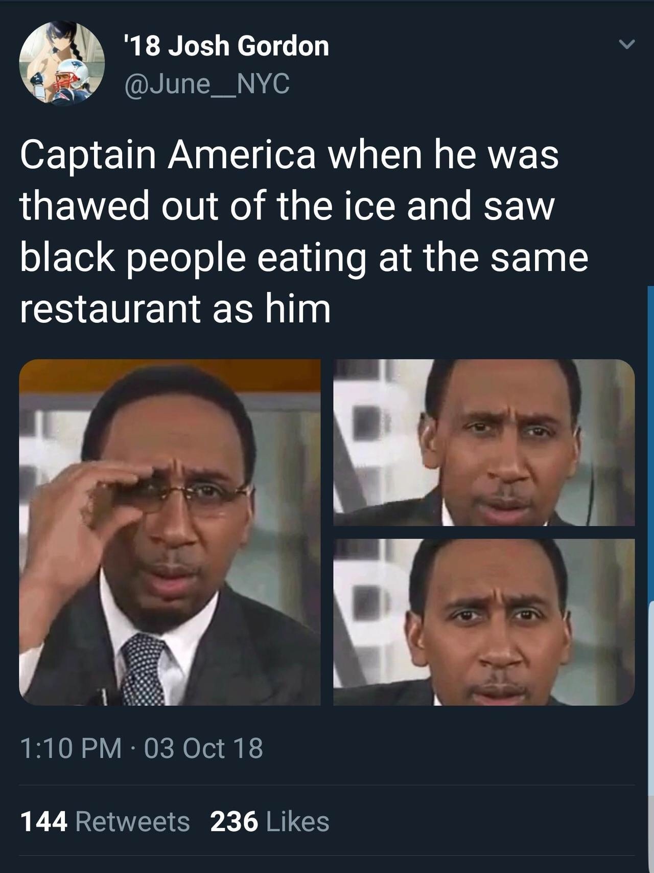 Captain America when he was defrosted and he saw black eaters in the same restaurant as him. - Humor, Captain America, Memes, Picture with text, Racism