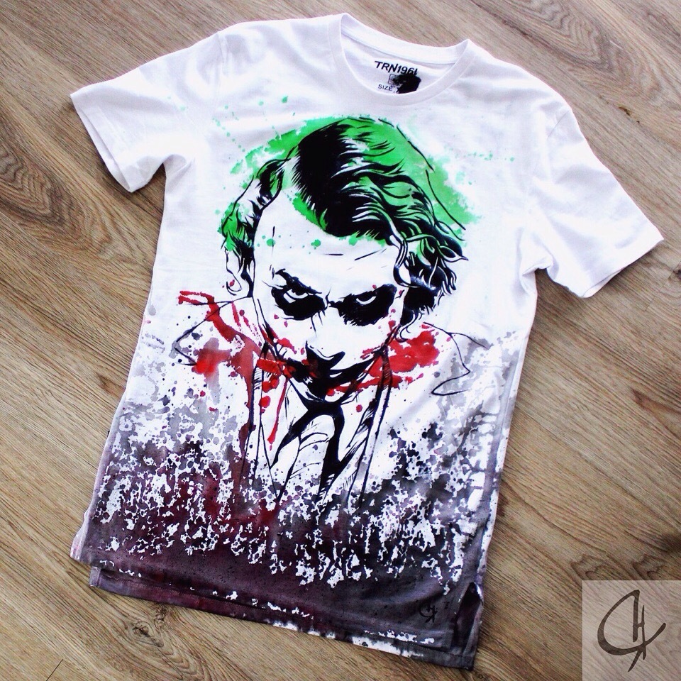 Joker. Hand painted t-shirt. - My, Dc comics, Heath Ledger, Handmade, Painting on fabric, Joker