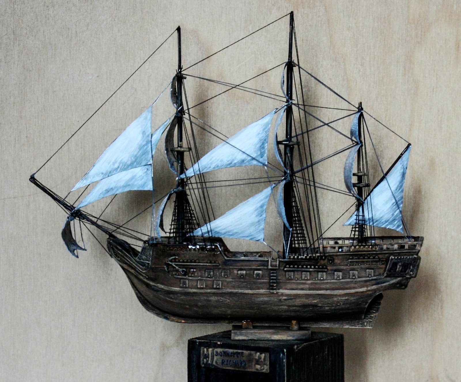 Frigate Bonhomme Richard, scale 1/400 - My, Sailboat, Ship, Hobby, Process, Modeling, With your own hands, Painting, Longpost