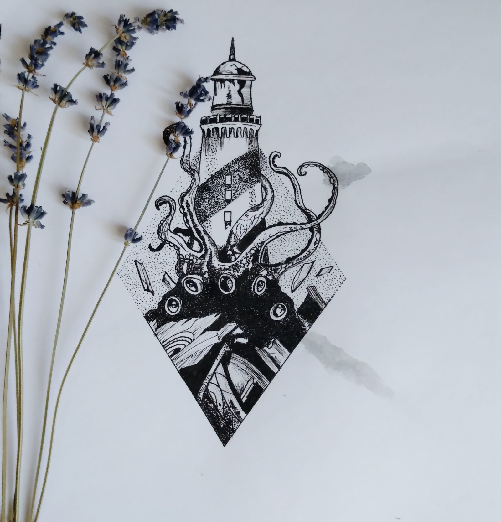 What will happen if you love Lovecraft and dotwork? - My, Art, Lighthouse, Howard Phillips Lovecraft, Ancient gods, Kraken