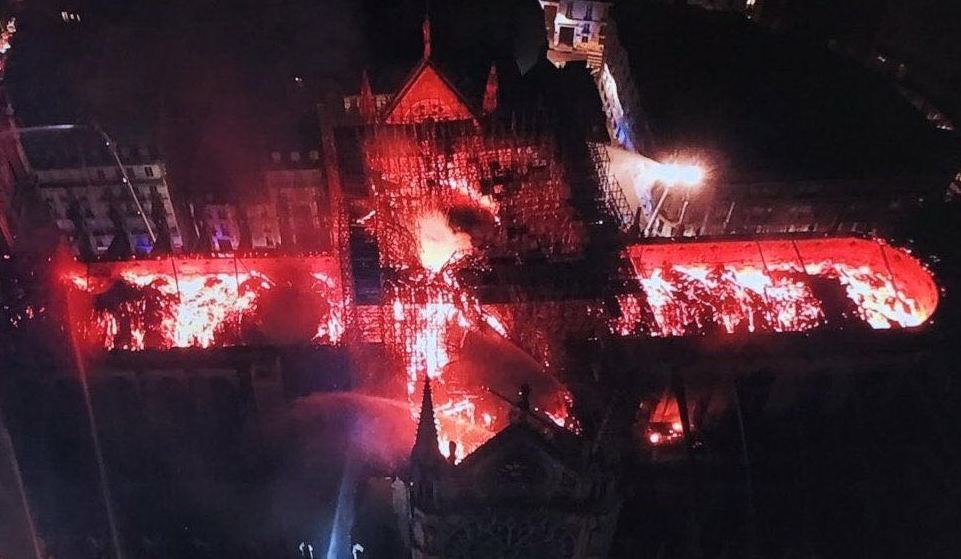 Burning Notre Dame de Paris from a quadrocopter. - Notre dame cathedral, Paris, Fire, Quadcopter