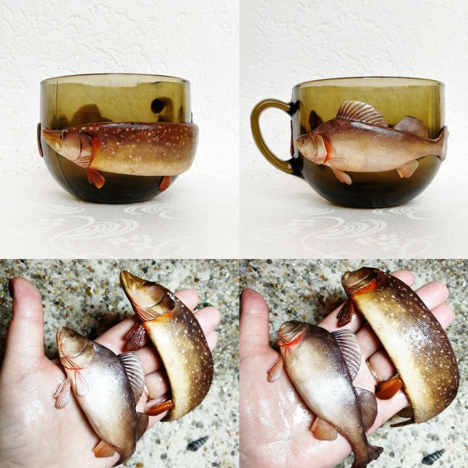 Worked hard - My, Fisherman's Day, Polymer clay, A fish, Mug with decor, Creation, Needlework without process, Presents, Video, GIF, Longpost