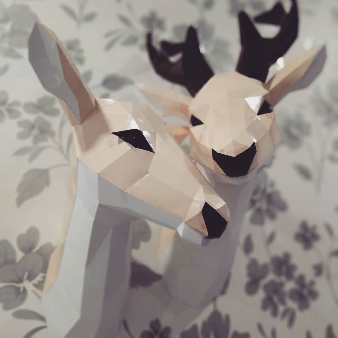 Paper Modeling: Even More Low Poly Models - My, Papercraft, Deer, Fawn, Hare, Needlework without process, Paper modeling, Longpost, Deer