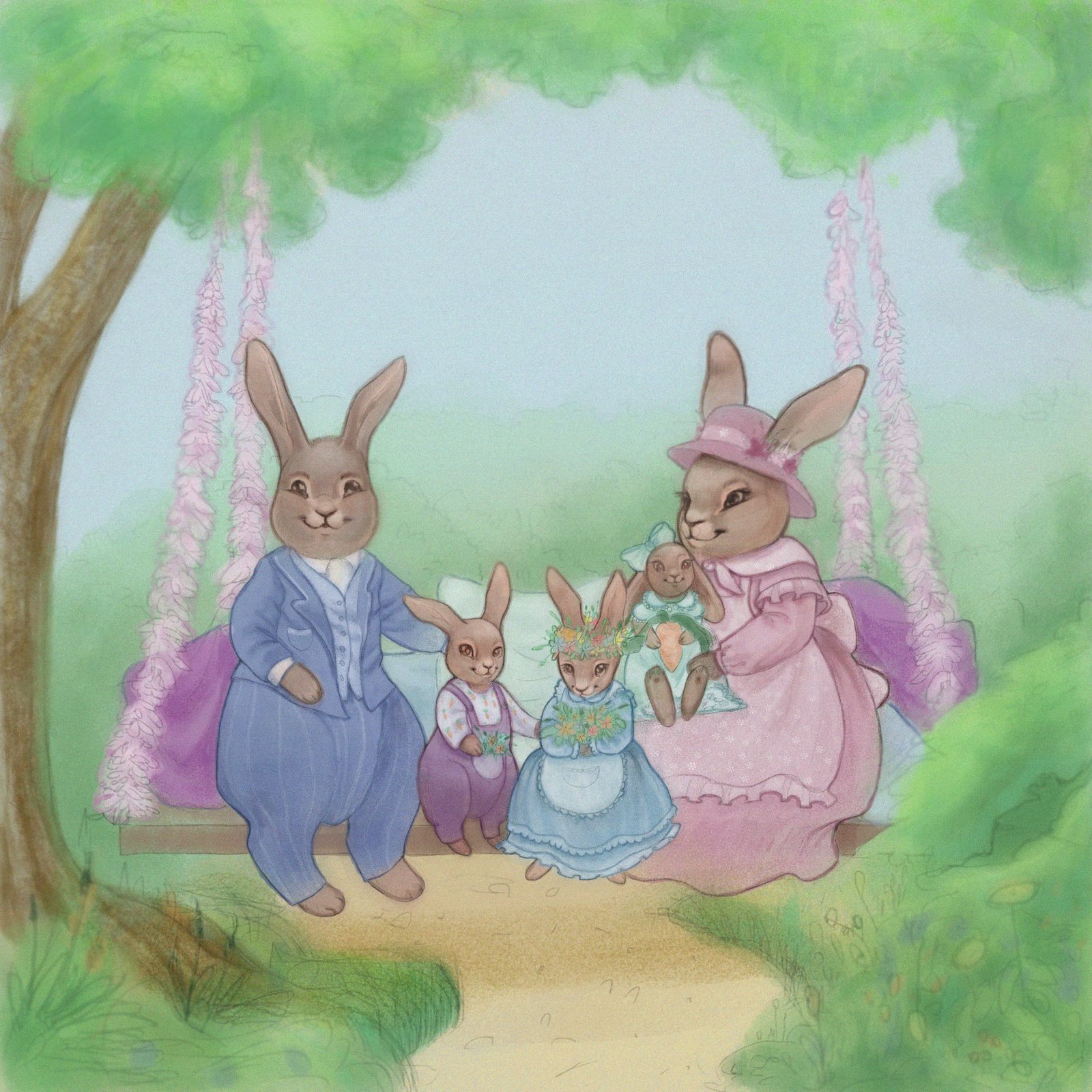 В м зайчиков. Семья кроликов. Зайчиха с зайчонком. Сказочный кролик. Семья зайчиков.