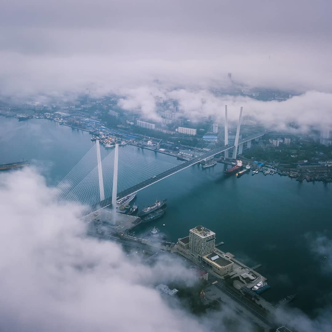 Vladivostok Golden Bridge - The photo, Weather, Clouds, Ship, Golden Horn, Golden Bridge, Bridge, Vladivostok