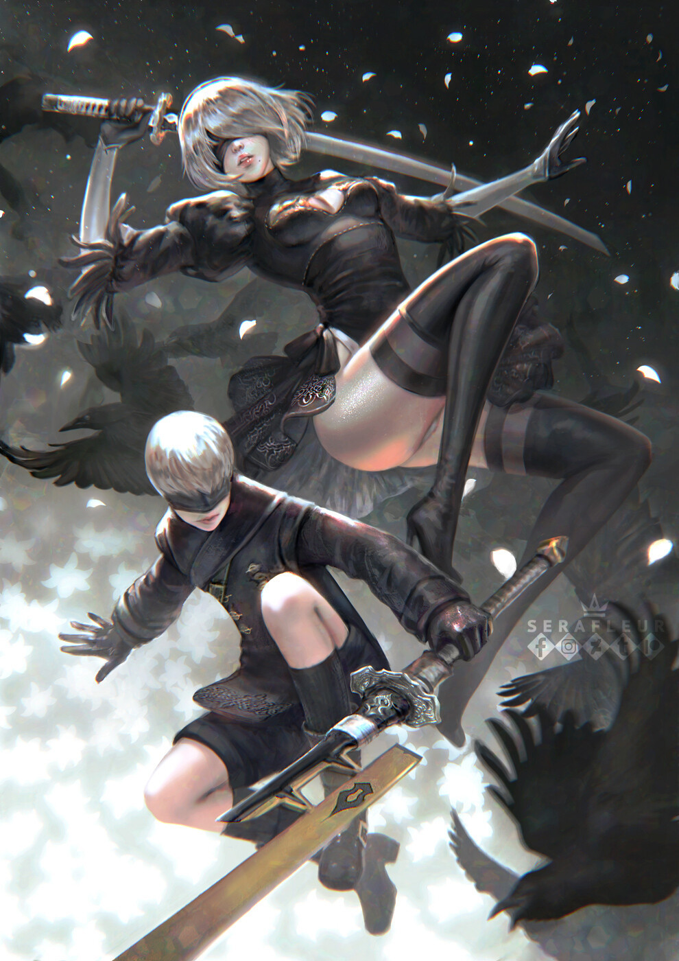 NieR Automata - Serafleur, NIER Automata, Yorha unit No 2 type B, Art, Square enix, Drawing, Yorha unit no 9 type S