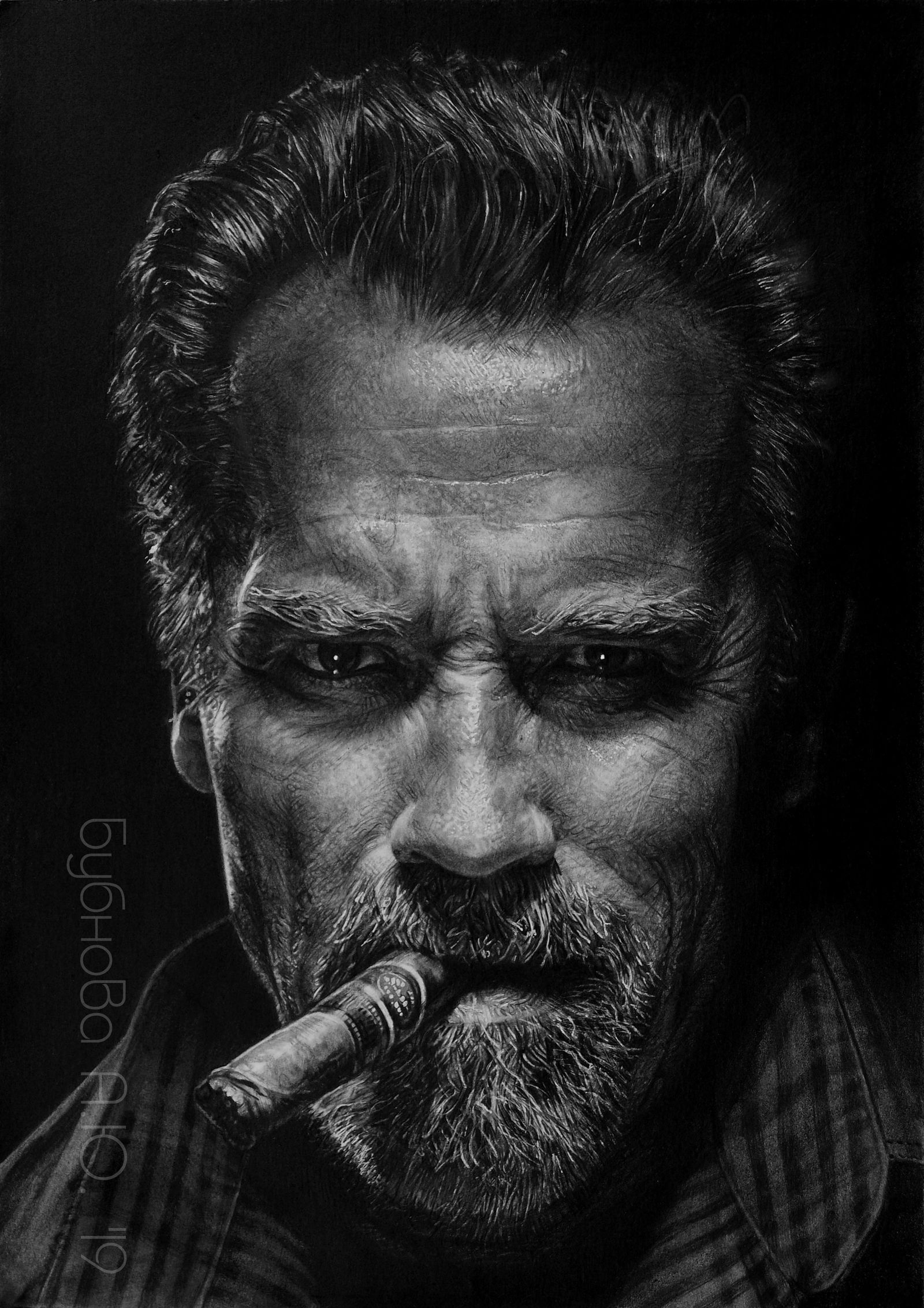 Pencil drawing. Arnold Schwarzenegger - My, Anna Bubnova, Arnold Schwarzenegger, Pencil drawing, Celebrities, Actors and actresses, Photorealism, Longpost, Drawing