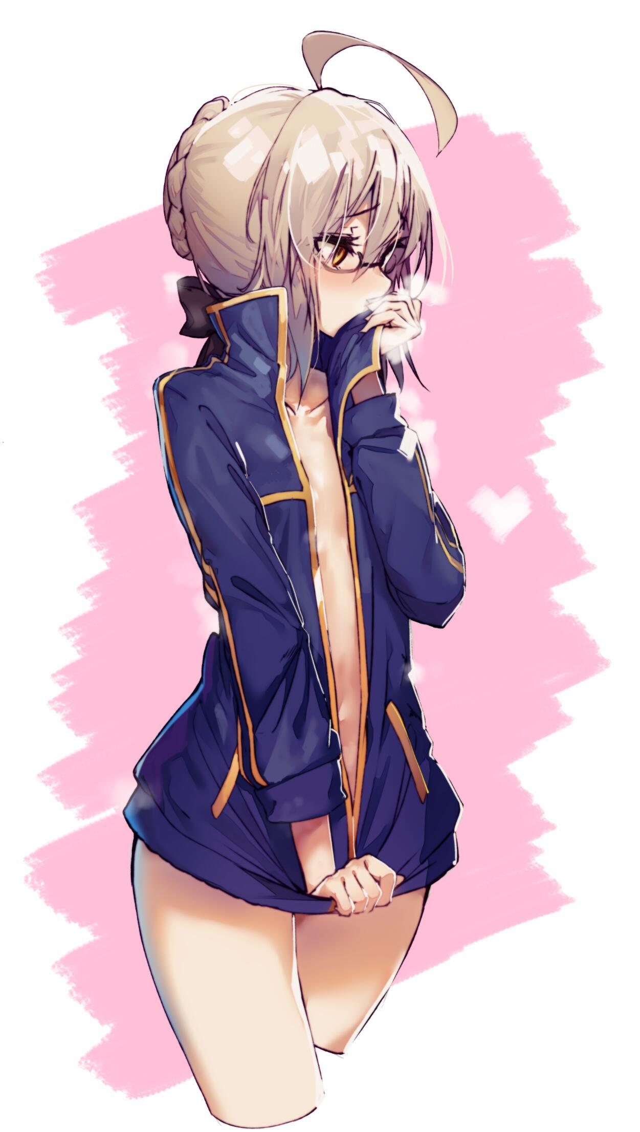 Naked with hoodie - NSFW, Anime, Anime art, Anime original, Animal ears, , Breast, Nipples, Pantsu, Longpost