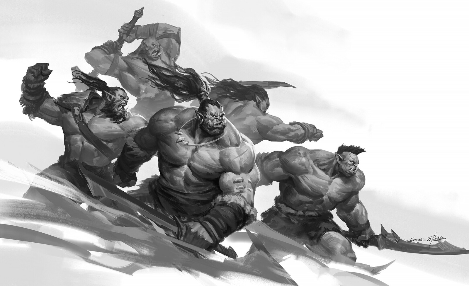 Fighting Orcs. - Арт, Фан-Арт, Орда, Орки, WOW, World of Warcraft, Qichao Wang