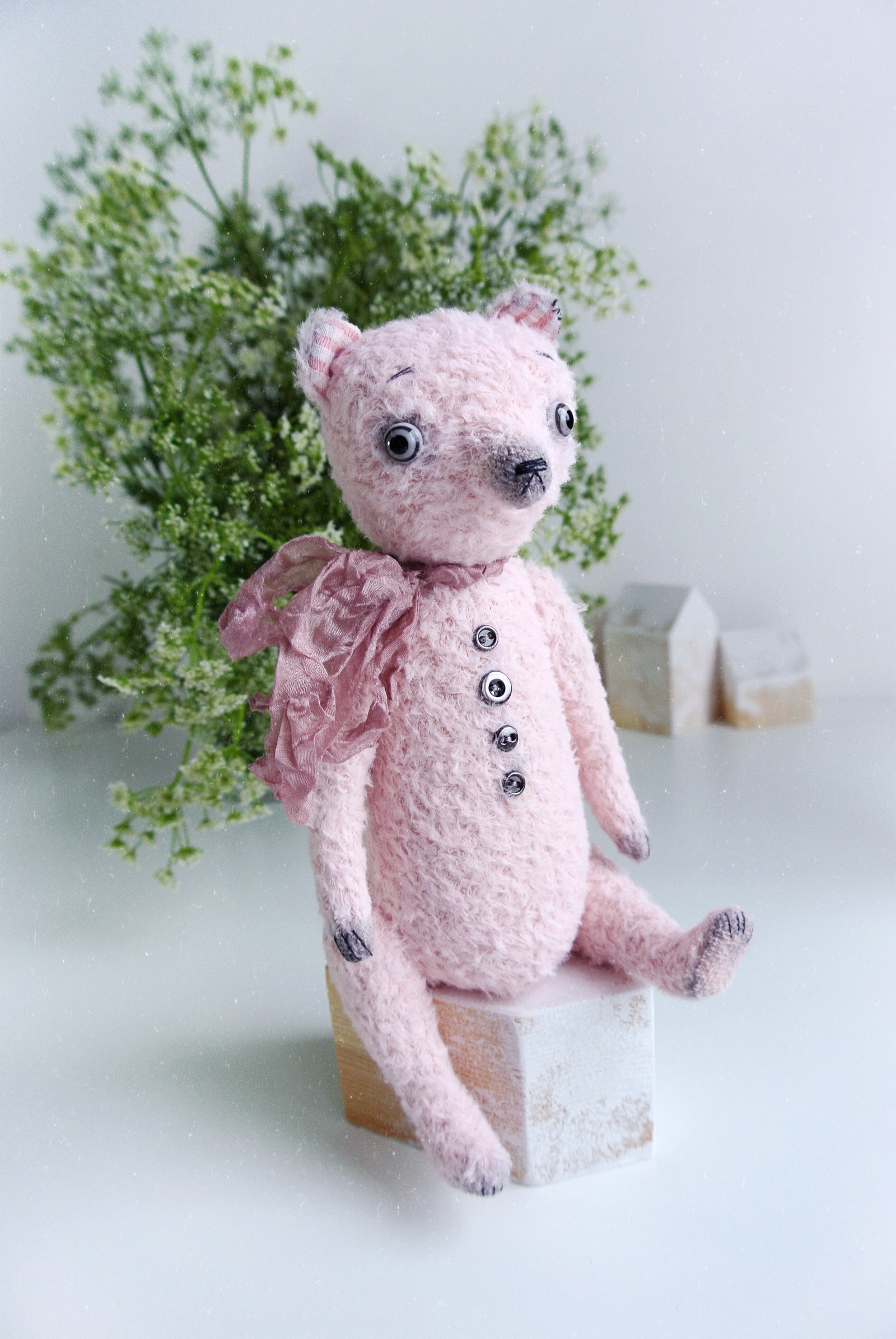 pink bear - My, Needlework without process, Author's toy, Longpost