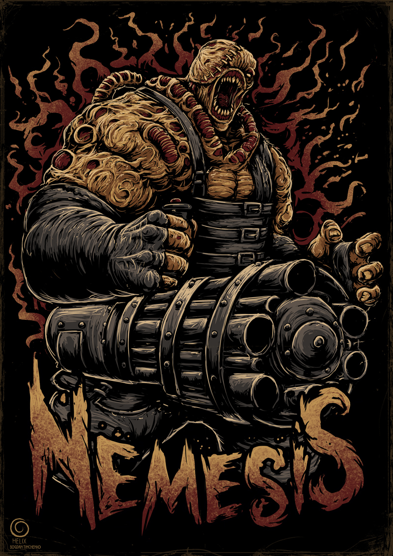 Nemesis - My, Nemesis, Resident evil, Longpost, Games, Characters (edit), Monster, Machine gun, Drawing, Digital drawing