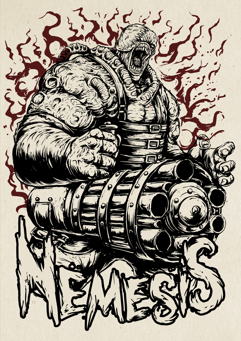 Nemesis - My, Nemesis, Resident evil, Longpost, Games, Characters (edit), Monster, Machine gun, Drawing, Digital drawing