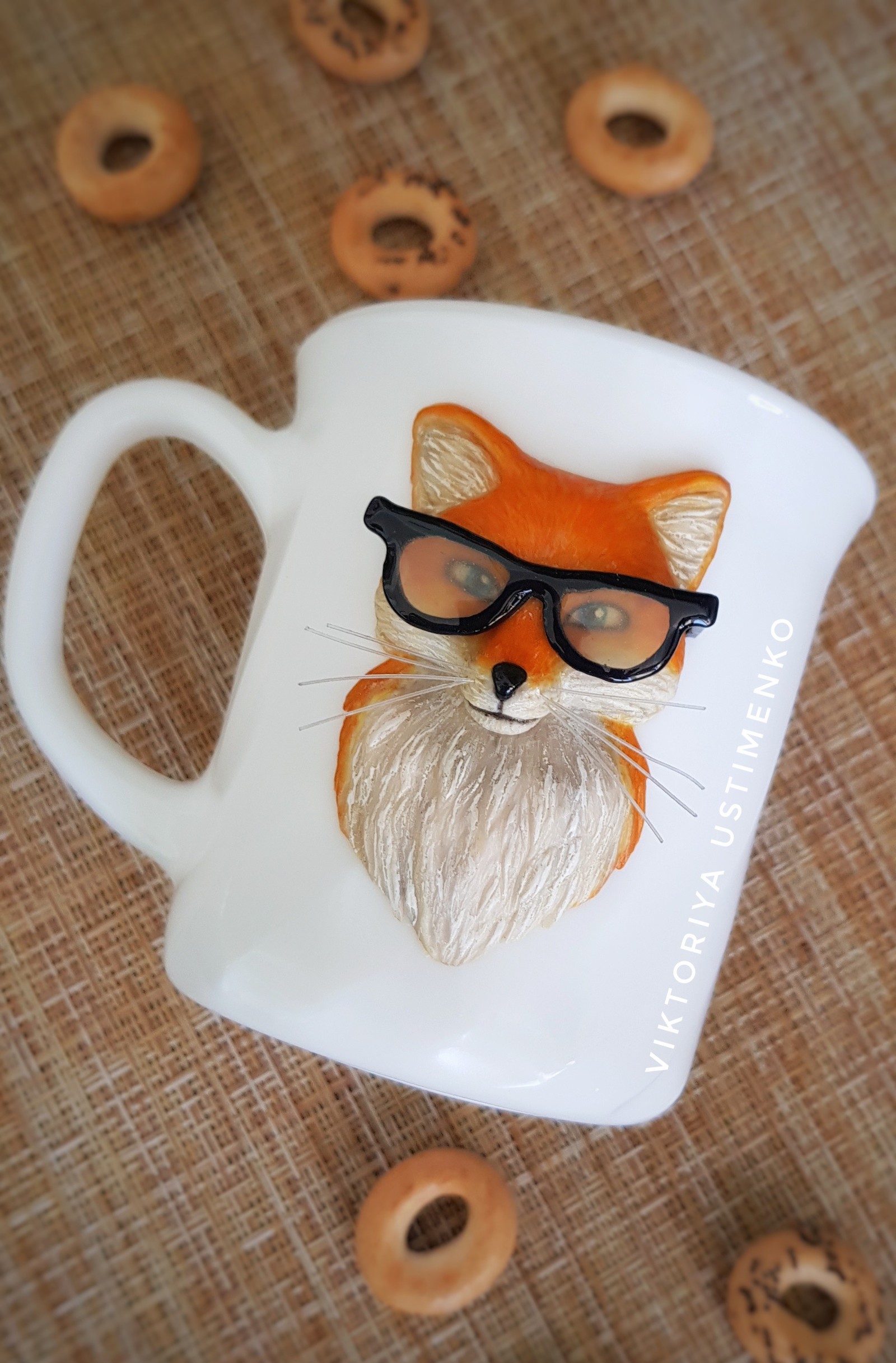 Fox mood - My, Handmade, Creation, Needlework without process, Polymer clay, Fox, Mug with decor