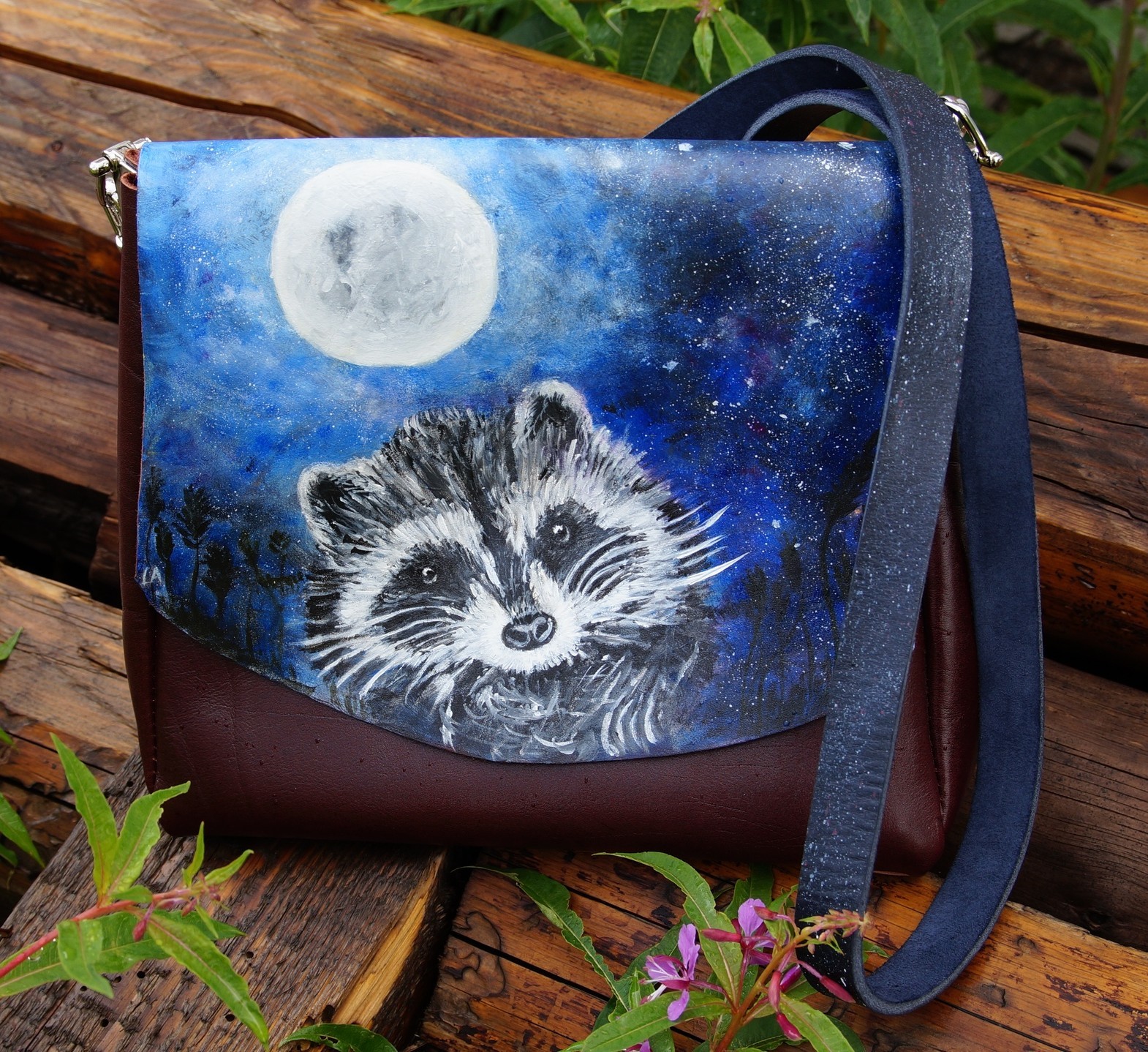 Bag with a painting. My baby is a raccoon. - My, Painting, Lady's bag, With your own hands, Needlework without process, Longpost