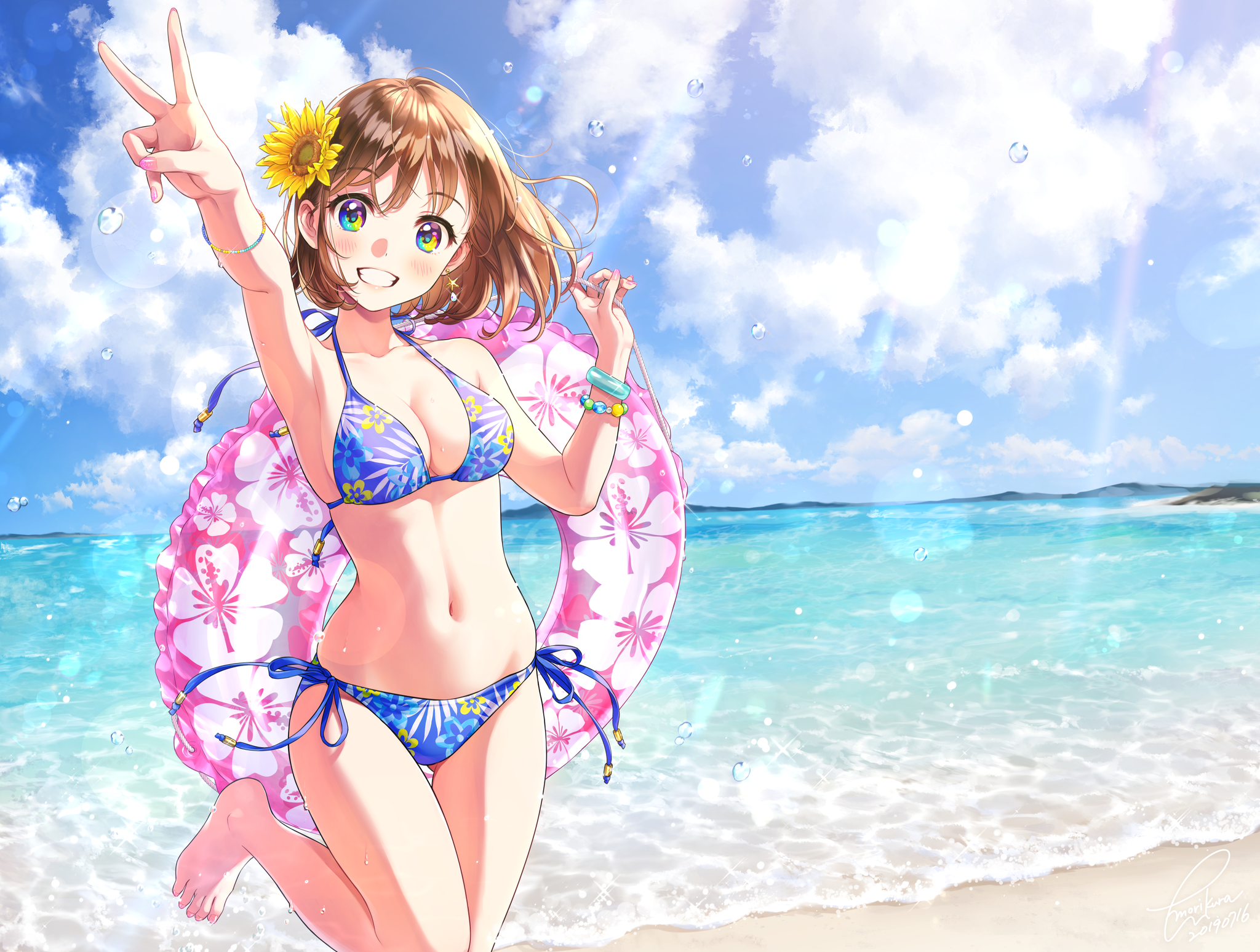 warm summer anime art - NSFW, Anime, Anime art, Anime original, Bikini, Summer, Beach, Longpost, Morikura en