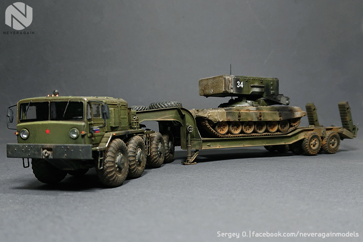 MAZ-537 with trailer ChMZAP-5247g and Solntsepyok. - My, Scale model, Scale 72, Stand modeling, Maz, Tractor, Hobby, Longpost