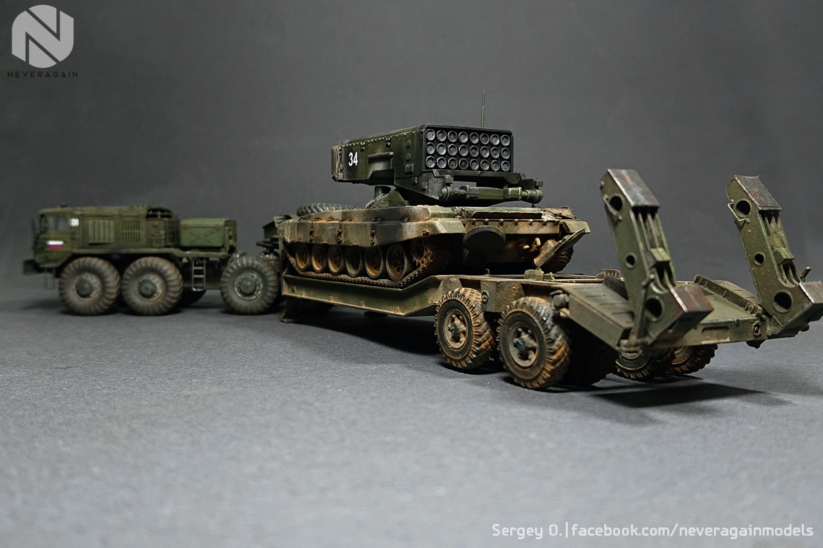 MAZ-537 with trailer ChMZAP-5247g and Solntsepyok. - My, Scale model, Scale 72, Stand modeling, Maz, Tractor, Hobby, Longpost