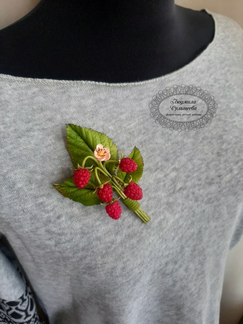 Brooch Malinka made of cold porcelain - Raspberries, Handmade, Cold porcelain, Flowers, Creation, Needlework without process, Polymer clay, Brooch, Longpost